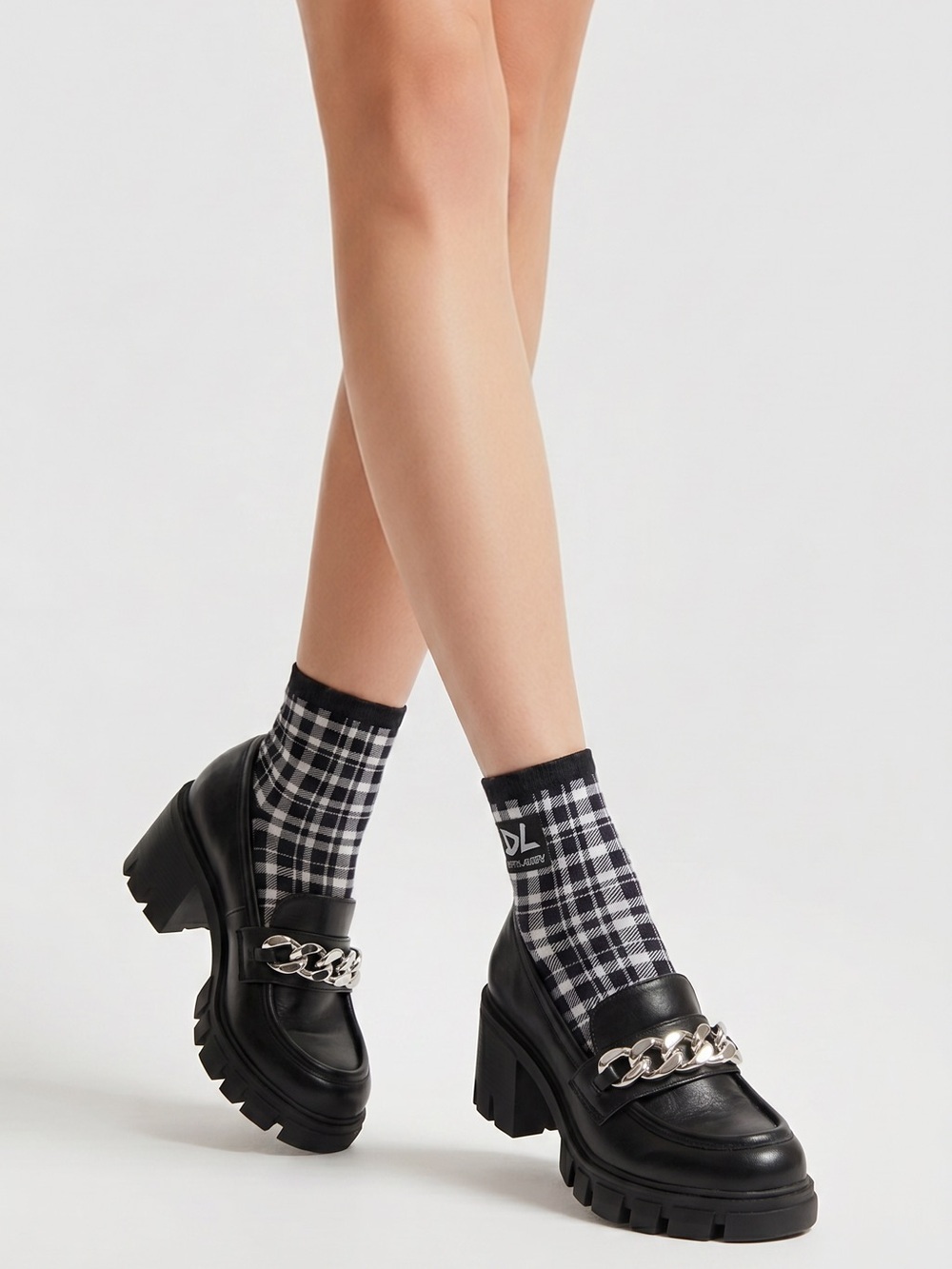 Dirty Laundry Black Loafers with Silver Chain worn once